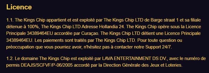 Kings Chip Casino licence